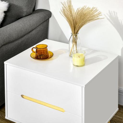 Mesita de Noche con 2 Cajones y Patas de Madera Mesilla de Noche Estilo Moderno 50x40x50,5 cm Blanco [7]