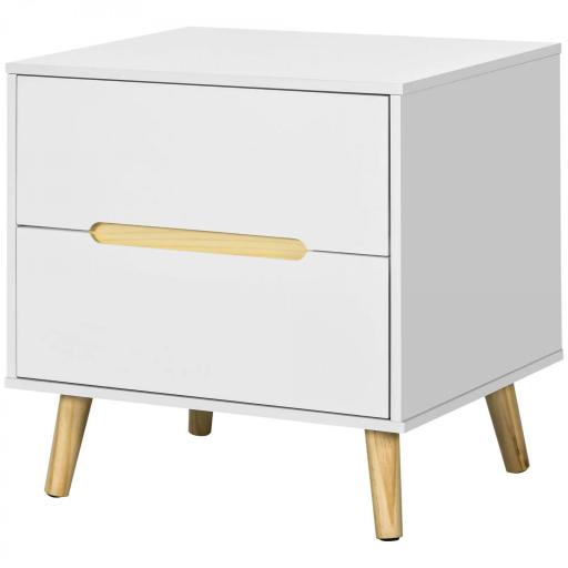 Mesita de Noche con 2 Cajones y Patas de Madera Mesilla de Noche Estilo Moderno 50x40x50,5 cm Blanco [8]