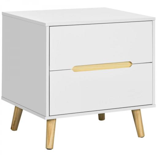 Mesita de Noche con 2 Cajones y Patas de Madera Mesilla de Noche Estilo Moderno 50x40x50,5 cm Blanco [9]