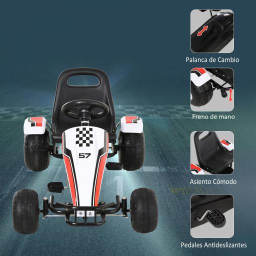 Go Kart a Pedales para Niños de +3 Años Coche de Pedales Infantil con Asiento Ajustable y Freno de Mano 104x66x57 cm Blanco y Negro [5]