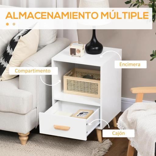 Mesita de Noche con 1 Cajón y Estante Mesa Auxiliar de Estilo Nórdico para Salón Dormitorio 40x40x62 cm Blanco [6]
