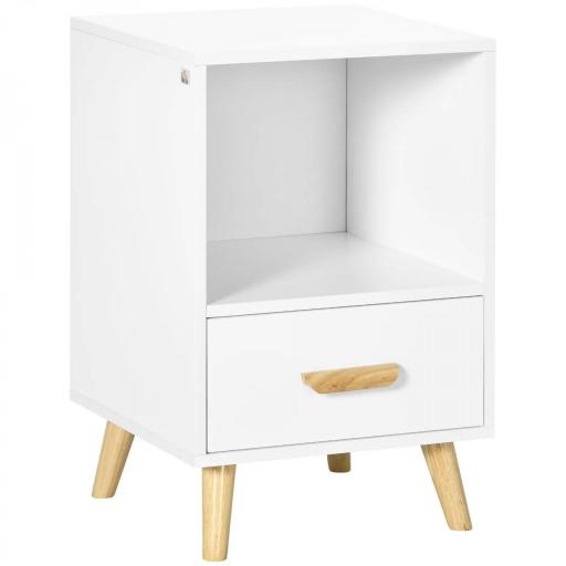 Mesita de Noche con 1 Cajón y Estante Mesa Auxiliar de Estilo Nórdico para Salón Dormitorio 40x40x62 cm Blanco [10]
