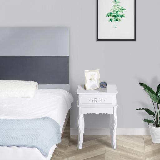 Mesita de Noche con 1 Cajón Mesa Auxiliar de Madera para Dormitorio Salón Estilo Moderno 40x35x60 cm Blanco [1]