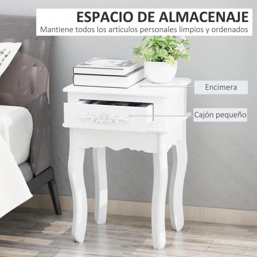 Mesita de Noche con 1 Cajón Mesa Auxiliar de Madera para Dormitorio Salón Estilo Moderno 40x35x60 cm Blanco [5]