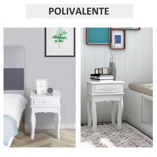 Mesita de Noche con 1 Cajón Mesa Auxiliar de Madera para Dormitorio Salón Estilo Moderno 40x35x60 cm Blanco [6]