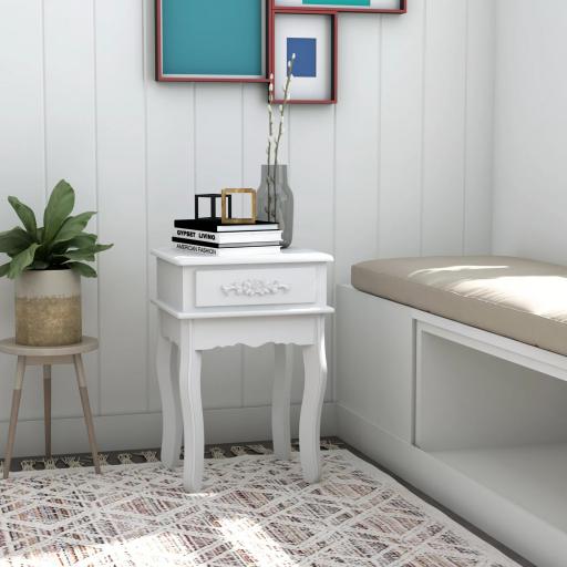Mesita de Noche con 1 Cajón Mesa Auxiliar de Madera para Dormitorio Salón Estilo Moderno 40x35x60 cm Blanco [2]