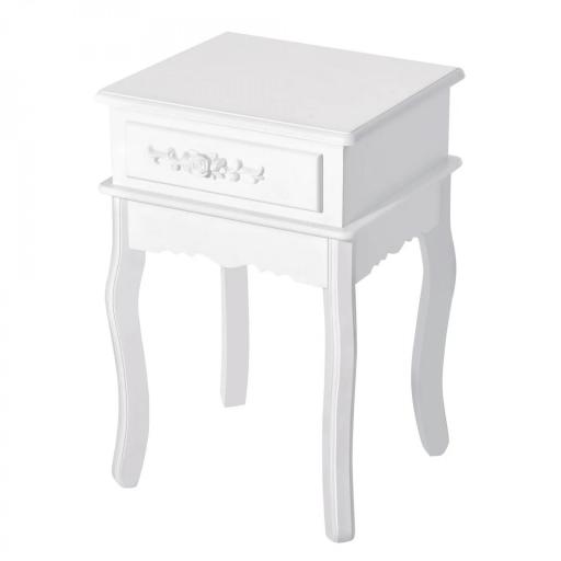Mesita de Noche con 1 Cajón Mesa Auxiliar de Madera para Dormitorio Salón Estilo Moderno 40x35x60 cm Blanco [8]