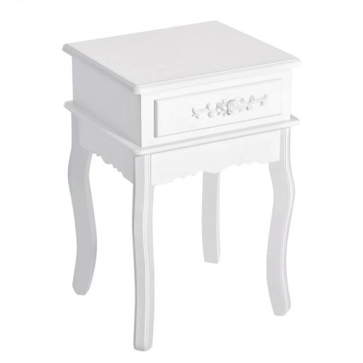 Mesita de Noche con 1 Cajón Mesa Auxiliar de Madera para Dormitorio Salón Estilo Moderno 40x35x60 cm Blanco [9]