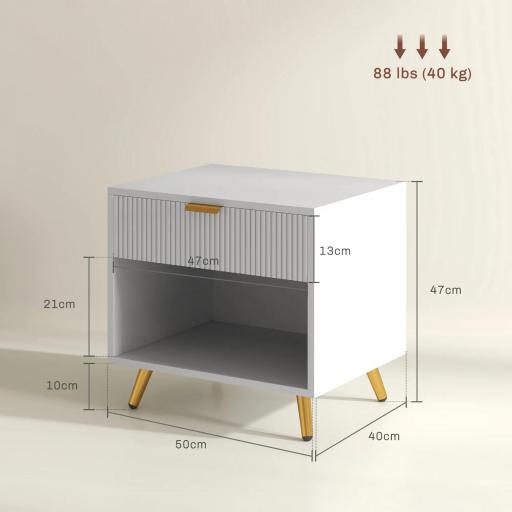 Mesita de Noche Moderna Mesilla de Noche con Cajón y Compartimento Abierto para Dormitorio Salón 50x40x47 cm Blanco [1]