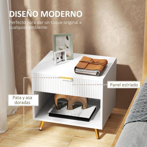 Mesita de Noche Moderna Mesilla de Noche con Cajón y Compartimento Abierto para Dormitorio Salón 50x40x47 cm Blanco [3]