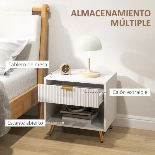Mesita de Noche Moderna Mesilla de Noche con Cajón y Compartimento Abierto para Dormitorio Salón 50x40x47 cm Blanco [2]