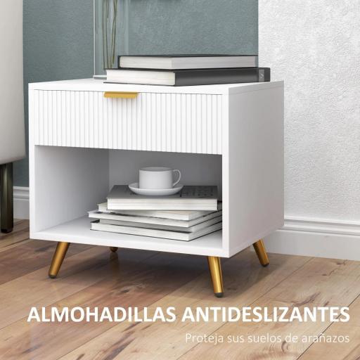 Mesita de Noche Moderna Mesilla de Noche con Cajón y Compartimento Abierto para Dormitorio Salón 50x40x47 cm Blanco [6]