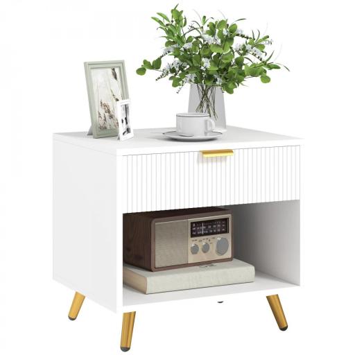 Mesita de Noche Moderna Mesilla de Noche con Cajón y Compartimento Abierto para Dormitorio Salón 50x40x47 cm Blanco [9]