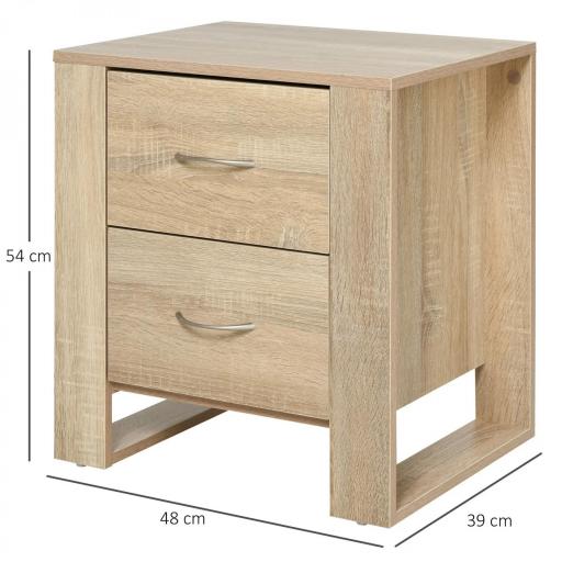 Mesita de Noche Mesilla de Noche con Cajones y Estilo Moderno Mesa Auxiliar para Dormitorio Salón 48x39x54 cm Natural [1]