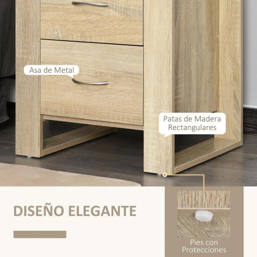 Mesita de Noche Mesilla de Noche con Cajones y Estilo Moderno Mesa Auxiliar para Dormitorio Salón 48x39x54 cm Natural [5]