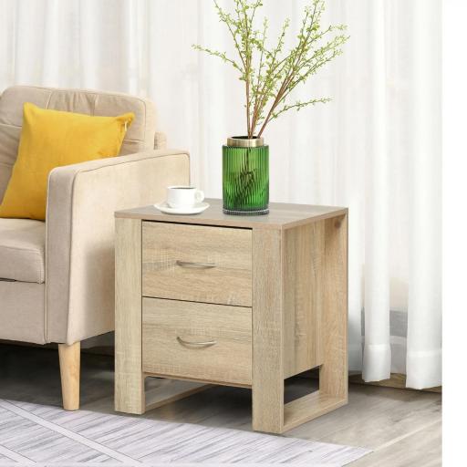 Mesita de Noche Mesilla de Noche con Cajones y Estilo Moderno Mesa Auxiliar para Dormitorio Salón 48x39x54 cm Natural [7]