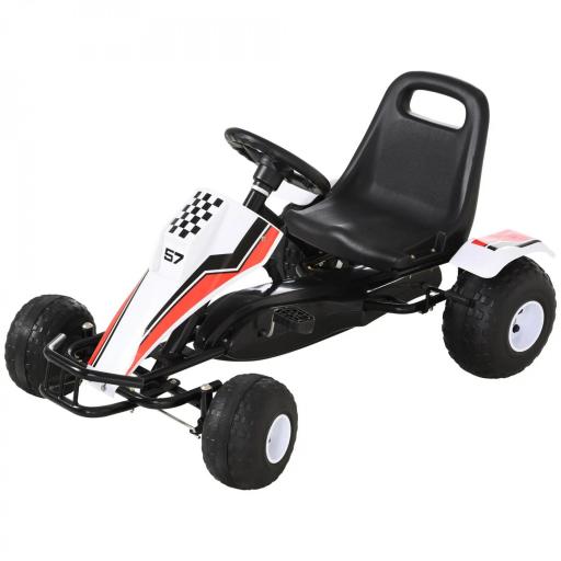 Go Kart a Pedales para Niños de +3 Años Coche de Pedales Infantil con Asiento Ajustable y Freno de Mano 104x66x57 cm Blanco y Negro [10]