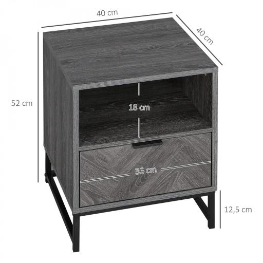 Mesita de Noche Estilo Moderno con 1 Cajón y Estante Abierto para Dormitorio Salón Oficina 40x40x52cm Gris Oscuro [1]