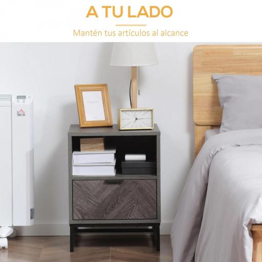 Mesita de Noche Estilo Moderno con 1 Cajón y Estante Abierto para Dormitorio Salón Oficina 40x40x52cm Gris Oscuro [2]