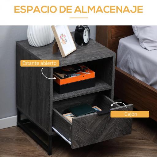 Mesita de Noche Estilo Moderno con 1 Cajón y Estante Abierto para Dormitorio Salón Oficina 40x40x52cm Gris Oscuro [5]