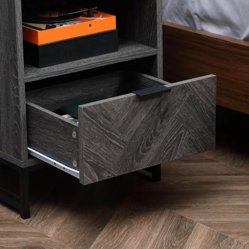 Mesita de Noche Estilo Moderno con 1 Cajón y Estante Abierto para Dormitorio Salón Oficina 40x40x52cm Gris Oscuro [3]