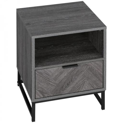 Mesita de Noche Estilo Moderno con 1 Cajón y Estante Abierto para Dormitorio Salón Oficina 40x40x52cm Gris Oscuro [8]