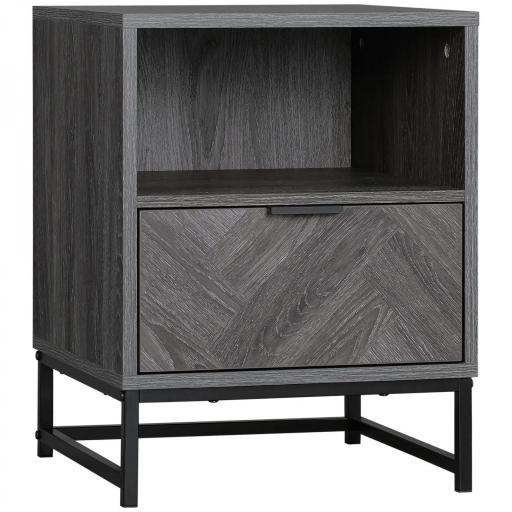 Mesita de Noche Estilo Moderno con 1 Cajón y Estante Abierto para Dormitorio Salón Oficina 40x40x52cm Gris Oscuro [9]