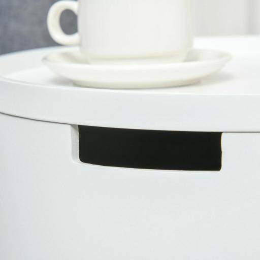 Mesa Auxiliar de Salón Moderna Mesita de Noche con Tapa Extraíble Espacio de Almacenamiento y Patas de Madera para Dormitorio Sofá Esquina Ø38x63 cm Blanco [7]