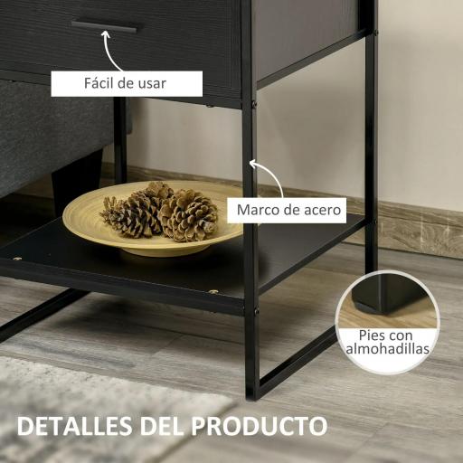 Mesilla de Noche Mesa Auxiliar con 1 Cajón y Estante de Almacenamiento para Dormitorio Salón Oficina 45x40x60 cm Negro [8]