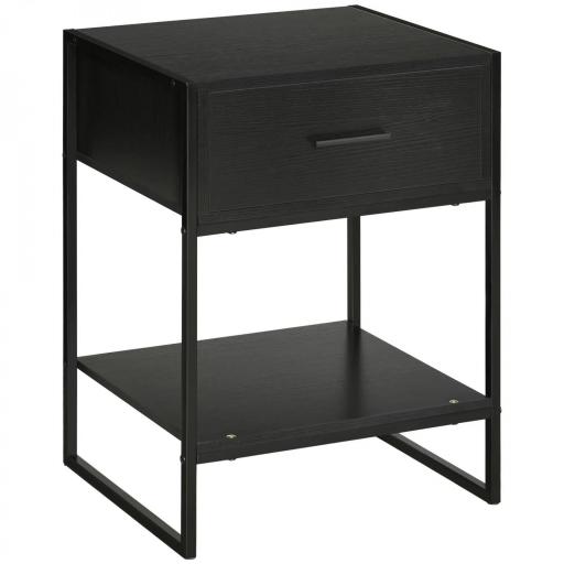 Mesilla de Noche Mesa Auxiliar con 1 Cajón y Estante de Almacenamiento para Dormitorio Salón Oficina 45x40x60 cm Negro [5]