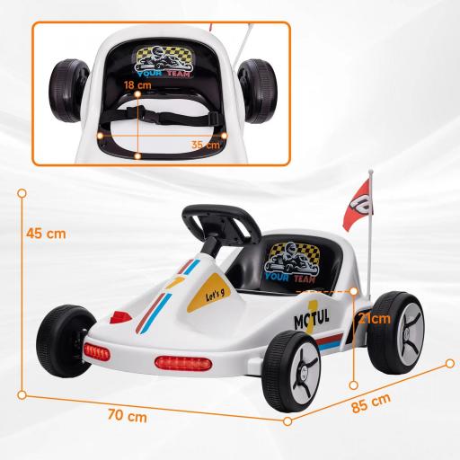Kart Eléctrico 6 V Kart para Niños de +3 Años con Música Luz Bocina Cinturón de Seguridad Go Kart Carga 50 kg Blanco [1]