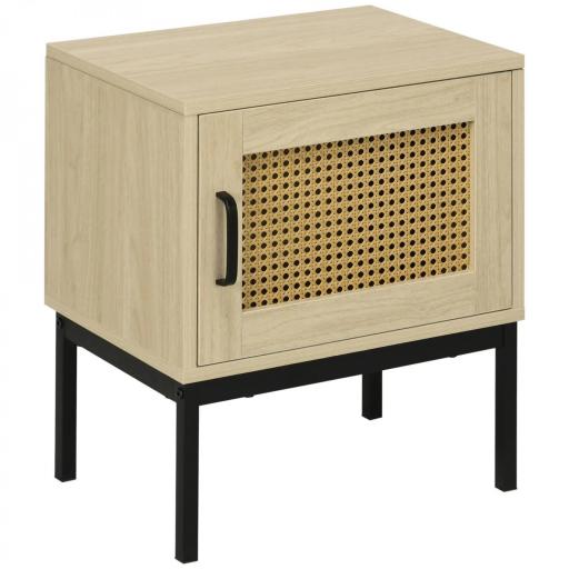 Mesita de Noche con Puerta de Ratán Mesilla de Noche Estilo Boho con Patas de Metal para Dormitorio 43x30x51 cm Roble [9]