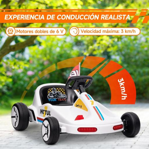 Kart Eléctrico 6 V Kart para Niños de +3 Años con Música Luz Bocina Cinturón de Seguridad Go Kart Carga 50 kg Blanco [6]