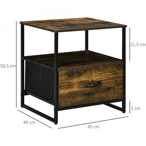 Mesita de Noche con 1 Cajón de Tela Plegable Mesa Auxiliar para Oficina Estudio 45x40x50,5 cm Marrón Rústico [2]