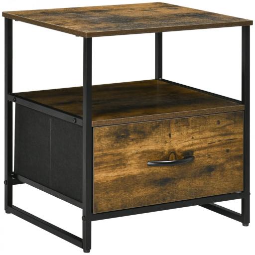 Mesita de Noche con 1 Cajón de Tela Plegable Mesa Auxiliar para Oficina Estudio 45x40x50,5 cm Marrón Rústico [8]