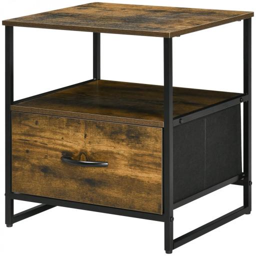 Mesita de Noche con 1 Cajón de Tela Plegable Mesa Auxiliar para Oficina Estudio 45x40x50,5 cm Marrón Rústico [9]