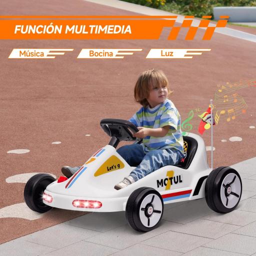 Kart Eléctrico 6 V Kart para Niños de +3 Años con Música Luz Bocina Cinturón de Seguridad Go Kart Carga 50 kg Blanco [3]