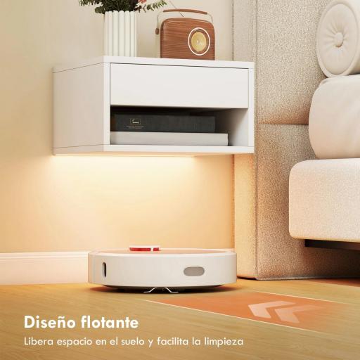 Juego de 2 Mesitas de Noche Flotantes con Luces LED RGB Control de APP Cajón Estante Abierto 37x32x21 cm Blanco [2]