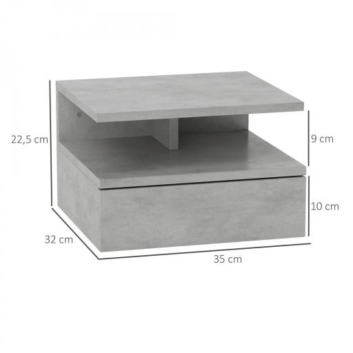  2 Mesitas de Noche Flotantes con 1 Cajón y Estante Abierto Diseño Moderno 35x32x22,5 cm Gris [1]