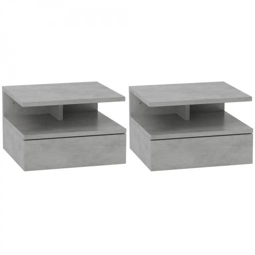  2 Mesitas de Noche Flotantes con 1 Cajón y Estante Abierto Diseño Moderno 35x32x22,5 cm Gris [8]