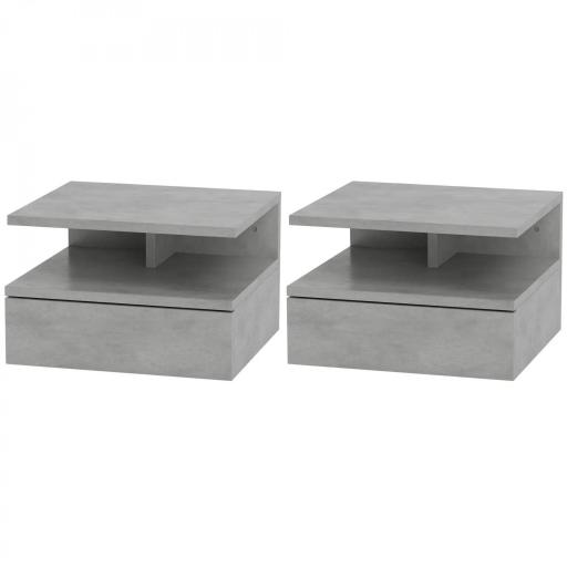  2 Mesitas de Noche Flotantes con 1 Cajón y Estante Abierto Diseño Moderno 35x32x22,5 cm Gris [9]