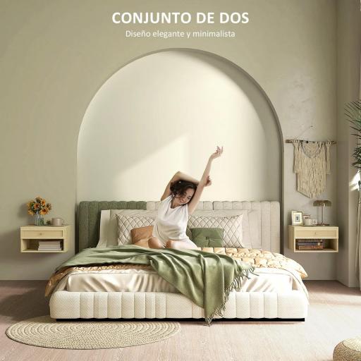 Juego de 2 Mesitas de Noche Colgantes con Compartimento Abierto y Cajón con Frontal de Ratán 40x34x23 cm Natural [5]