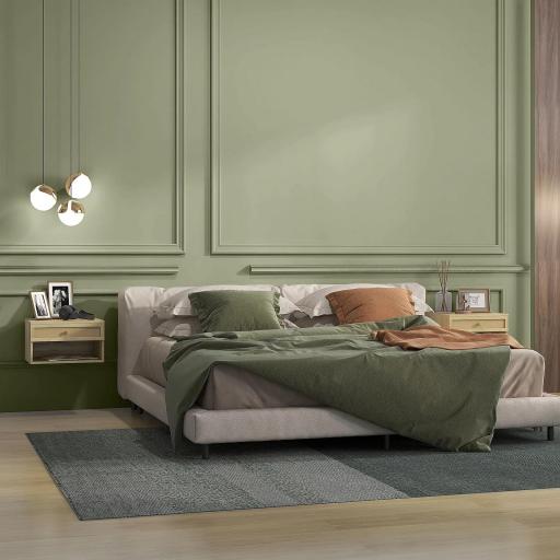 Juego de 2 Mesitas de Noche Colgantes con Compartimento Abierto y Cajón con Frontal de Ratán 40x34x23 cm Natural [7]