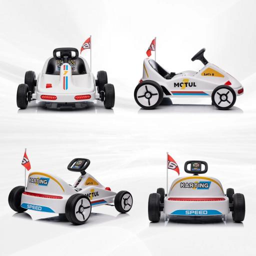 Kart Eléctrico 6 V Kart para Niños de +3 Años con Música Luz Bocina Cinturón de Seguridad Go Kart Carga 50 kg Blanco [2]