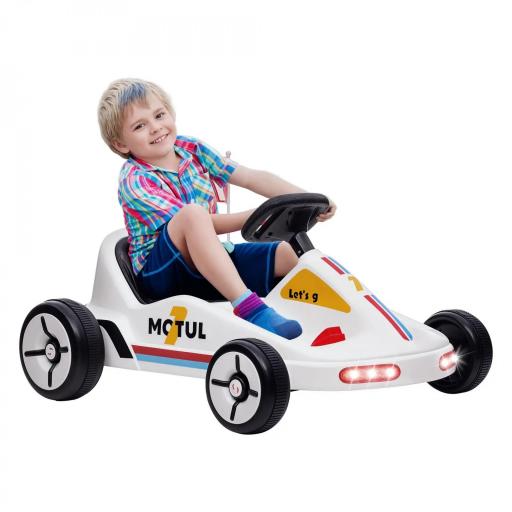 Kart Eléctrico 6 V Kart para Niños de +3 Años con Música Luz Bocina Cinturón de Seguridad Go Kart Carga 50 kg Blanco [8]