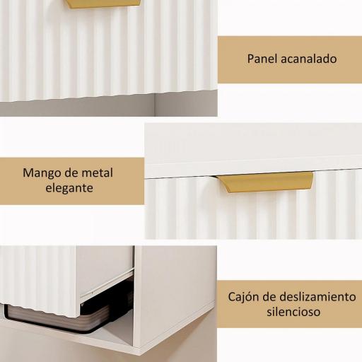 Juego de 2 Mesitas de Noche Flotantes con Cajón con Frente Acanalado y Estante Abierto 40x34x29 cm Blanco [6]