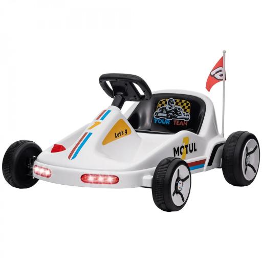 Kart Eléctrico 6 V Kart para Niños de +3 Años con Música Luz Bocina Cinturón de Seguridad Go Kart Carga 50 kg Blanco [9]