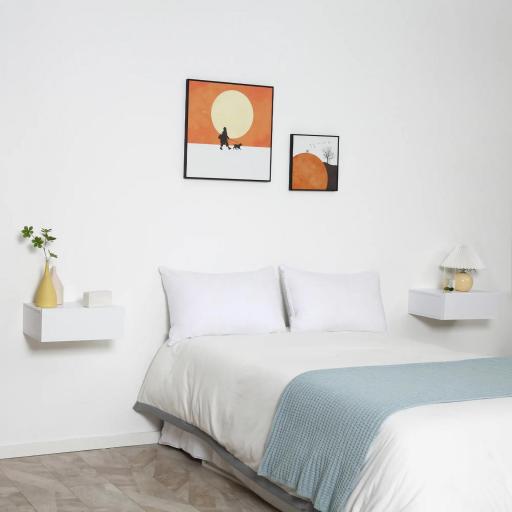Juego de 2 Mesitas de Noche Flotantes con Cajón, Mesillas de Noche Dormitorio, Montado en la Pared, Estilo Moderno, para Sala de Estar, 40x30x15 cm, Blanco