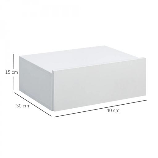 Juego de 2 Mesitas de Noche Flotantes con Cajón, Mesillas de Noche Dormitorio, Montado en la Pared, Estilo Moderno, para Sala de Estar, 40x30x15 cm, Blanco [1]