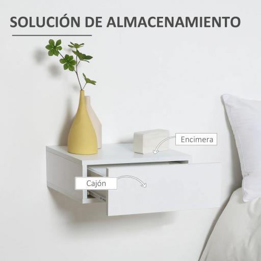 Juego de 2 Mesitas de Noche Flotantes con Cajón, Mesillas de Noche Dormitorio, Montado en la Pared, Estilo Moderno, para Sala de Estar, 40x30x15 cm, Blanco [4]